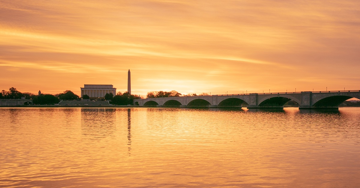 Sunrise over DC monuments